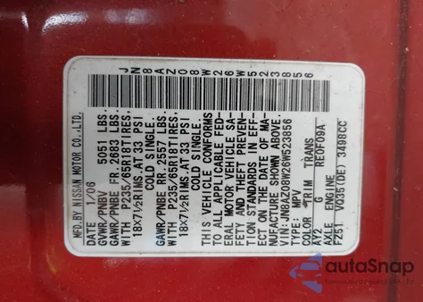 2006 Nissan Murano from USA, damaged, VIN JN8AZO8W26W523856